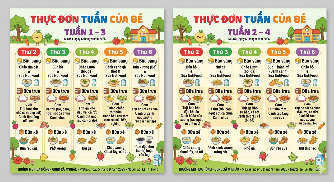 Thực đơn của trẻ năm học 2025-2026